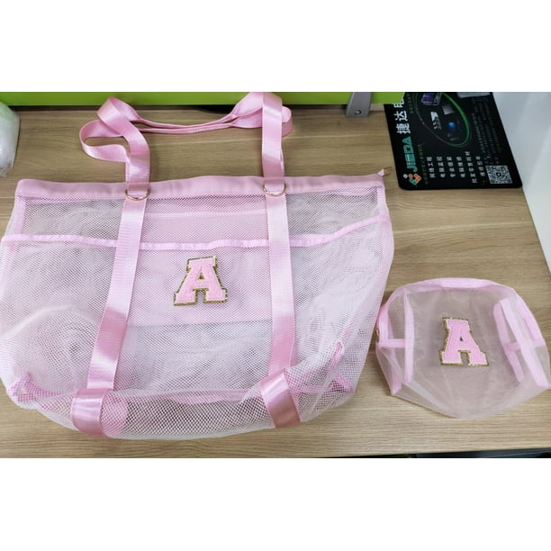 YOOLIFE Travel Beach Bags Personalized Mesh Beach Tote Bag Beach Supplies Large Swim Bag Initial Beach Bags for Girls