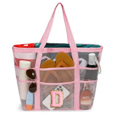 YOOLIFE Travel Beach Bags, Personalized Mesh Beach Tote Bag, Beach Supplies, Large Swim Bag, Initial Beach Bags for Girls