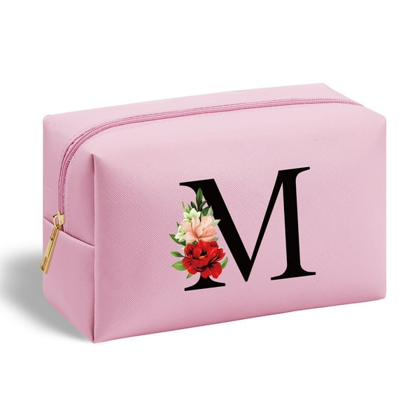 YOOLIFE Travel Essential Gift for Women, Cute Initial Makeup Bag, Waterproof PU Monogram Cosmetic Bag Travel Make Up Bag Gifts for Women Girls