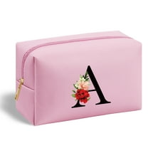 YOOLIFE Travel Essential Gift for Women, Cute Initial Makeup Bag, Waterproof PU Monogram Cosmetic Bag Travel Make Up Bag Gifts for Women Girls