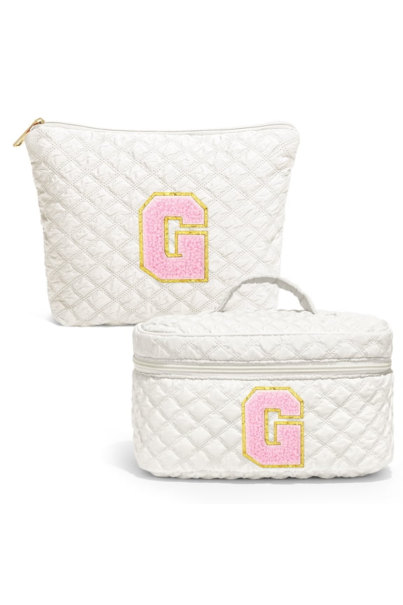 Travel Makeup Bag for Women 2 Initial White Travel Bag Teen Girls Gifts Cute Makeup Bag Personalized Gifts for Women