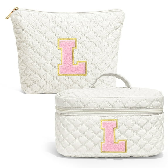 Yoolife Travel Makeup Bag for Women 2 Initial White Travel Bag Teen Girls Gifts Cute Makeup Bag Personalized Gifts for Women