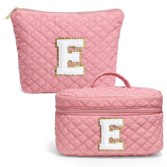 Yoolife Travel Makeup Bag for Women Initial Travel Bag Teen Girls Gifts Cute Pink Makeup Bag Personalized Gifts for Women