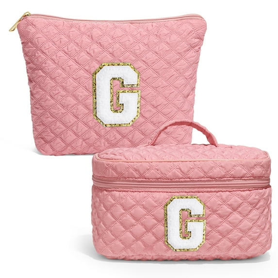 Yoolife Travel Makeup Bag for Women Initial Travel Bag Teen Girls Gifts Cute Pink Makeup Bag Personalized Gifts for Women