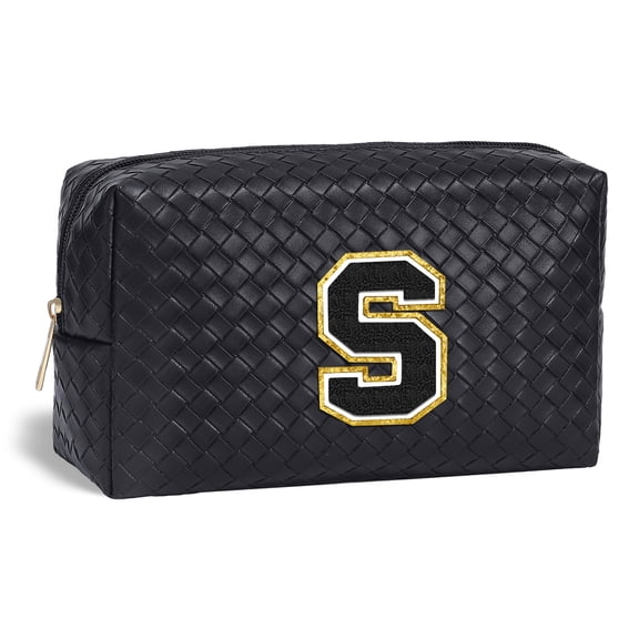 YOOLIFE Travel Makeup Bag with Initial Personalized Cosmetic Bag for Women, PU Leather Waterproof Toiletry Bag Personalized Gifts for Women