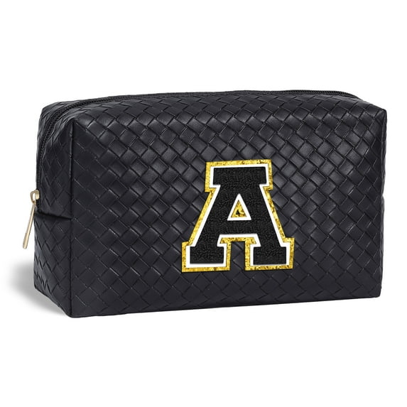 YOOLIFE Travel Makeup Bag with Initial Personalized Cosmetic Bag for Women, PU Leather Waterproof Toiletry Bag Personalized Gifts for Women