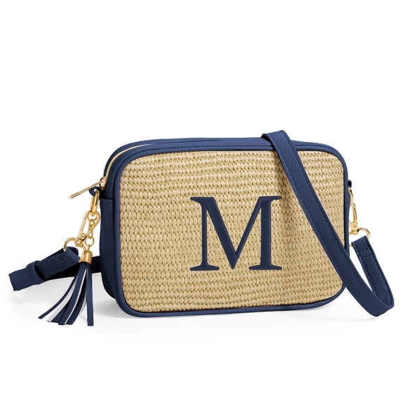 YOOLIFE Woven Crossbody Bag Gifts for Women Initial Travel Crossbody Bags Personalized Birthday Summer Vacation Gifts for Women Her Friends