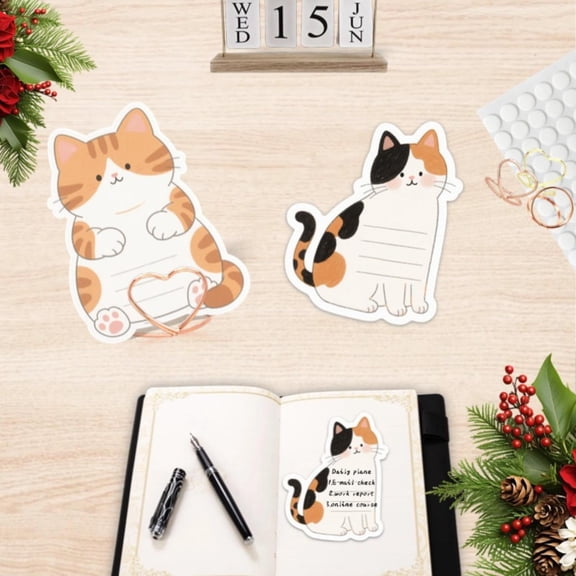YOOMA Charming Cat - Shaped Sticky Notes for Reminders, Daily Plans,Designs for Daily Convenience and Quick Notes, 100-Pack with100pcs Stickers+3pcs Mental Note Card Clip, Cute Notepads