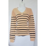 YOON V-Neck Womens Pullover Sweater Beige & Black Stripe XS Small Medium Large