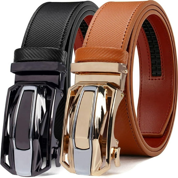 YOORAN Men's Belt, 2 Pack Ratchet Belt, 13/8" Adjustable Genuine Leather Belt, Size Length Cut, with Gift Box