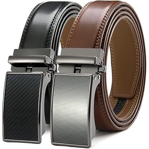 YOORAN Men's Belt, 2 Pack Ratchet Belts, Adjustable 13/8”Genuine Leather Belt, Size Length Can be Cut, With Gift Box