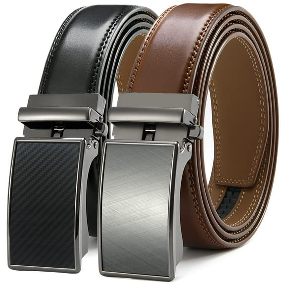 YOORAN Men's Belt, 2 Pack Ratchet Belts, Adjustable 13/8" Genuine Leather Belt, Size Length Can be Cut, With Gift Box