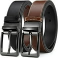 thumbnail image 1 of YOORAN Men's Belt Reversible Leather 1.25", Two-In-One Classic Dress Black Belt, Adjustable, 1 of 6