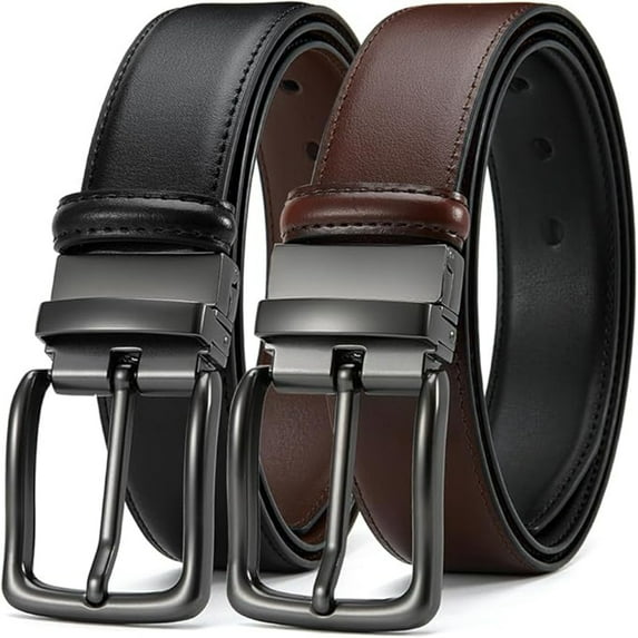 YOORAN Men's Belt Reversible Leather 1.25", Two-In-One Classic Dress Black Belt, Adjustable