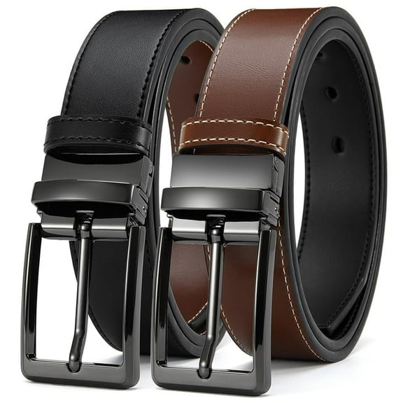 YOORAN Men's Belt Reversible Leather 1.25", Two-In-One Classic Dress Black Belt, Adjustable
