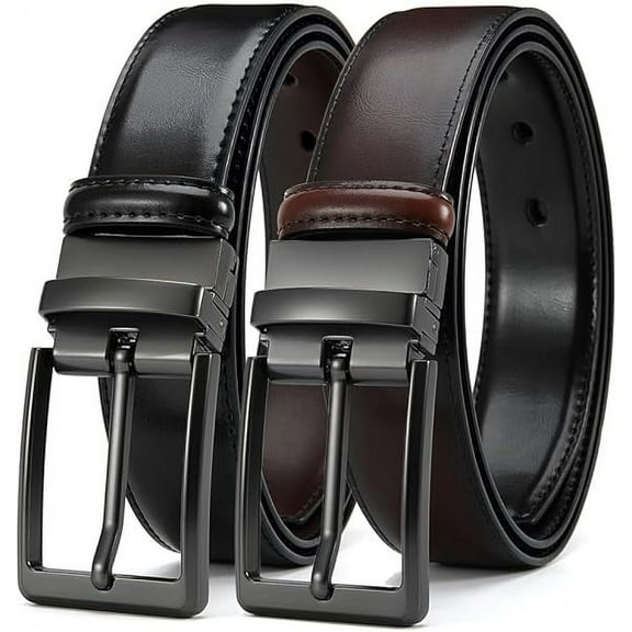 YOORAN Men's Belt Reversible Leather 1.25", Two-In-One Classic Dress Black Belt, Adjustable