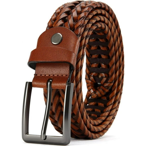 YOORAN Men's Leather Braided Belt Golf Belt 1 3/8" Braided Belt Casual Jeans with Gift Box