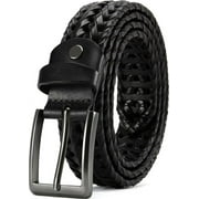 Men's Leather Braided Belt Golf Belt 1 3/8" Braided Belt Casual Jeans with Gift Box