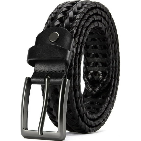 YOORAN Men's Leather Braided Belt Golf Belt 1 3/8" Braided Belt Casual Jeans with Gift Box