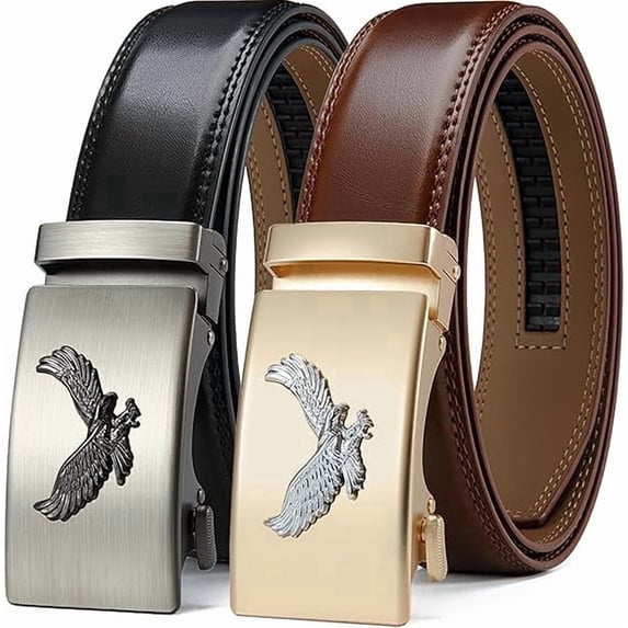 YOORAN Men's Leather Ratchet Belts 2 Pack Adjustable Click Belt Set for Dress & Casual, Custom Fit 1 3/8" (35mm) -Trim to Fit