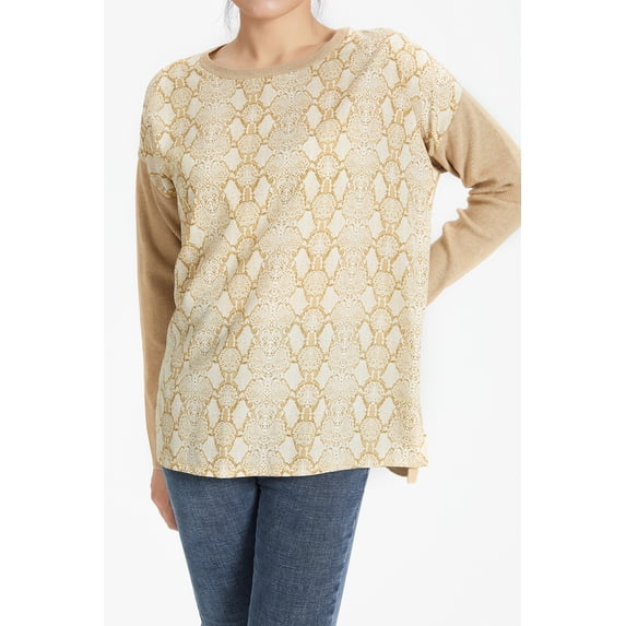 YOOSMATIC Women Animal Print Pullover Sweater Leisure Loose Female Knit Khaki Front