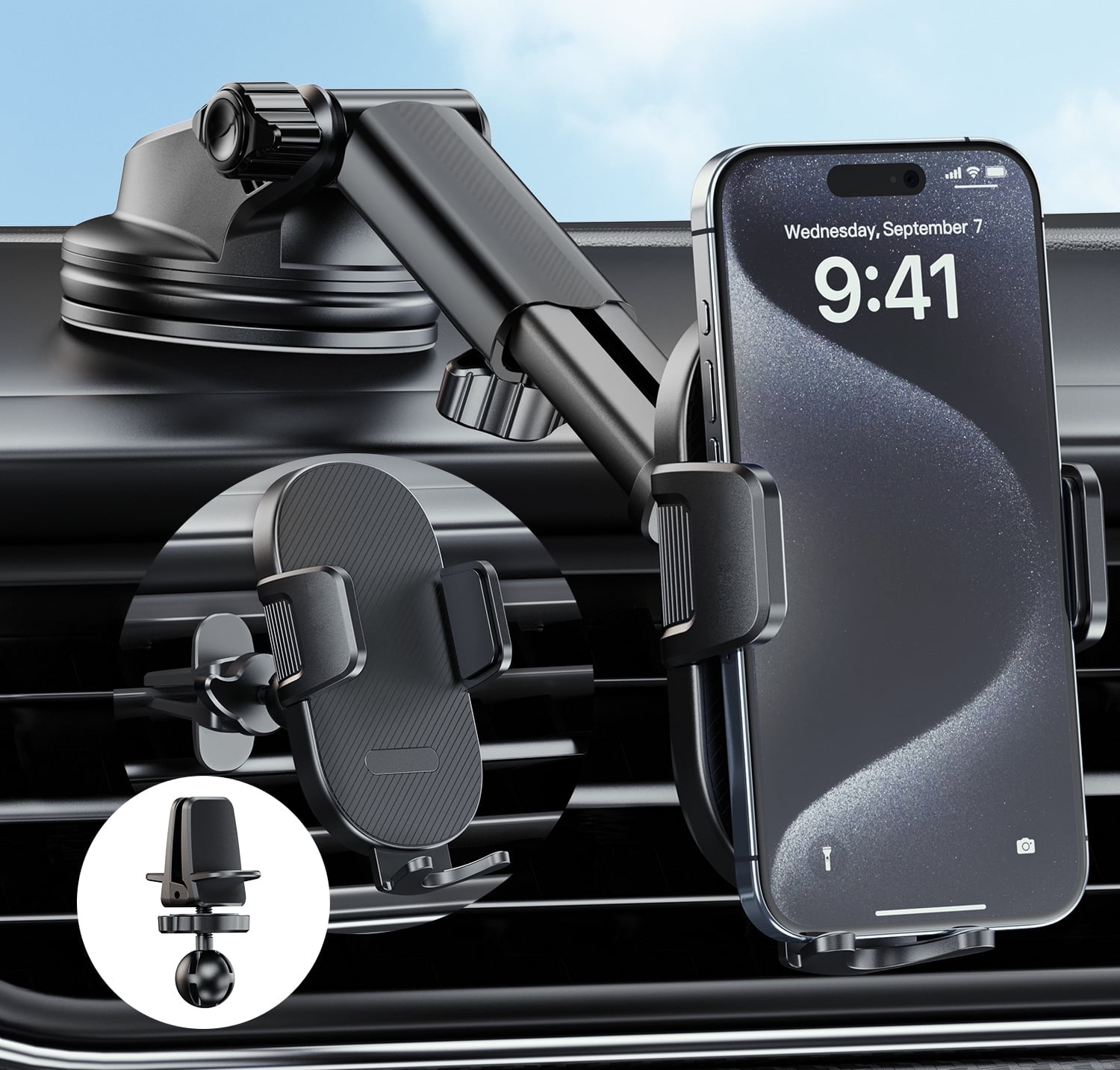 Walmart Black Friday Deals 2025 - YOOVEE Universal Dashboard & Windshield Car Phone Holder - 360° Rotatable Mount, 3-in-1 Vent/Dash/Windshield Clip for 4-7" Phones, iPhone, Samsung, Google Pixel, Moto