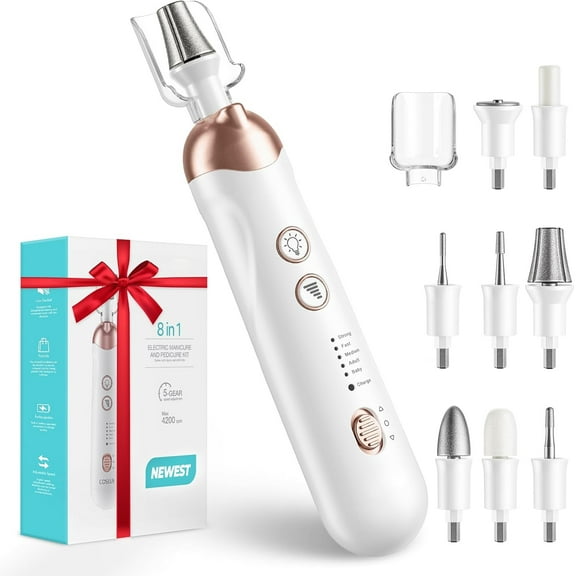 YOOVEE Cordless Electric Nail File Set, Portable Electric Nail Drill Machine, Professional Manicure Pedicure Kit, 5 Speeds Hand Foot Care Tool for Calluses, Thick Nails, Grind, Trim, Polish