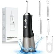 YOOVEE Cordless Water Flosser & Oral Irrigator, 300ml, 3 Modes, 4 Nozzles, IPX7 Waterproof for Travel/Home Black