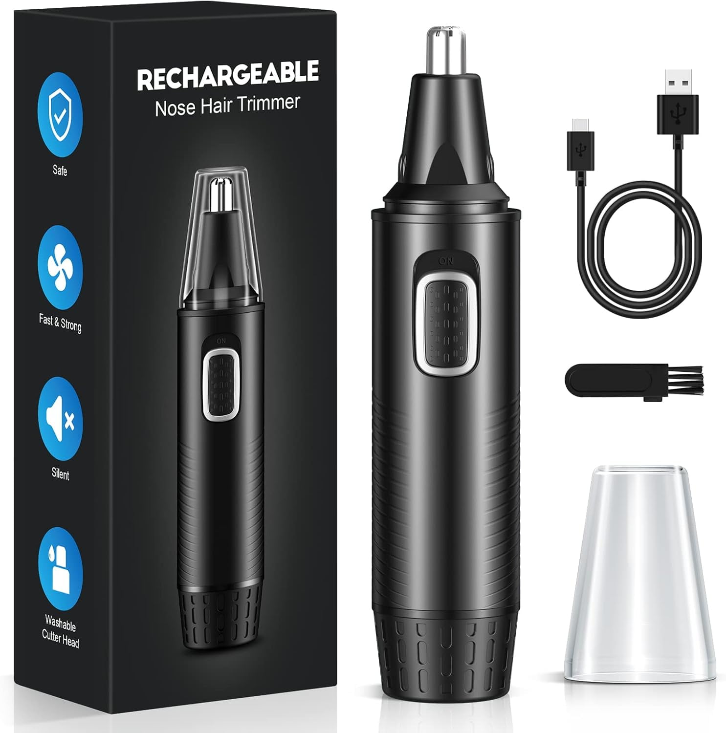 YOOVEE Rechargeable Ear/Nose Trimmer - 1000mAh Battery, Dual Blades, Waterproof, Quiet Motor, Cleaning Brush (Men/Women)