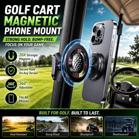 YOOVEE Secure Magnetic Golf Cart Phone Mount, Universal No-Shake Holder for All Smartphones
