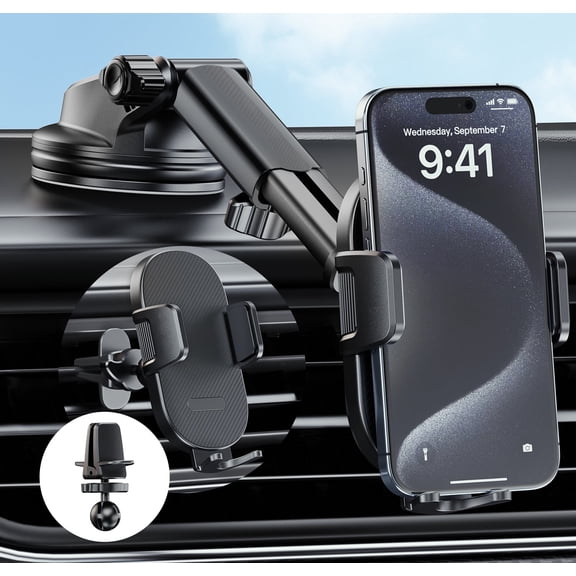 YOOVEE Universal Dashboard & Windshield Car Phone Holder - 360 Rotatable Mount, 3-in-1 Vent/Dash/Windshield Clip for 4-7" Phones, iPhone, Samsung, Google Pixel, Moto