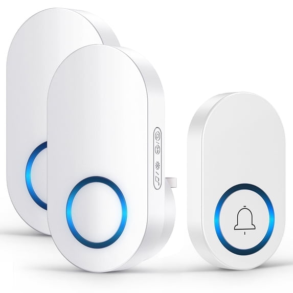 YOOVEE Wireless Doorbell Kit, 2 Plug-In Receivers, 1076 ft Range, 60 Chimes, 4-Level Volume, IP44 Weatherproof, Memory Function, No Wiring Required for Home/Office