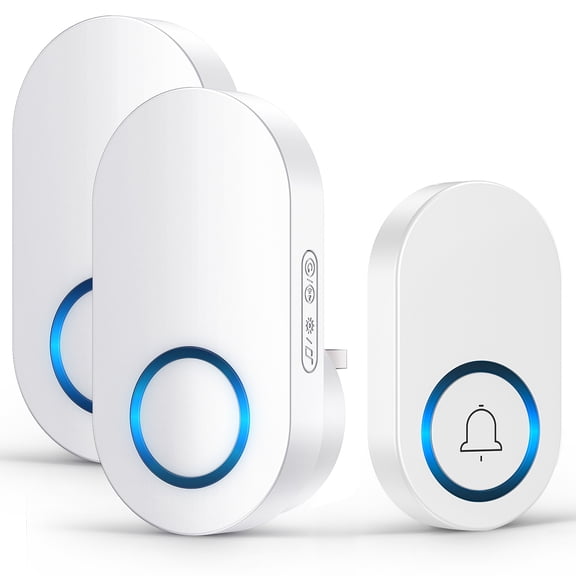 YOOVEE Wireless Doorbell Kit, 2 Plug-In Receivers, 1076 ft Range, 60 Chimes, 4-Level Volume, IP44 Weatherproof, Memory Function, No Wiring Required for Home/Office