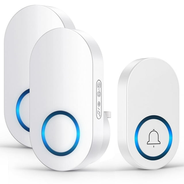 YOOVEE Electrical Wireless Doorbell Kit, 2 Receivers, 60 Ringtones, 4-Level Volume, Memory Function, IP44 Weatherproof - Easy Install for Home
