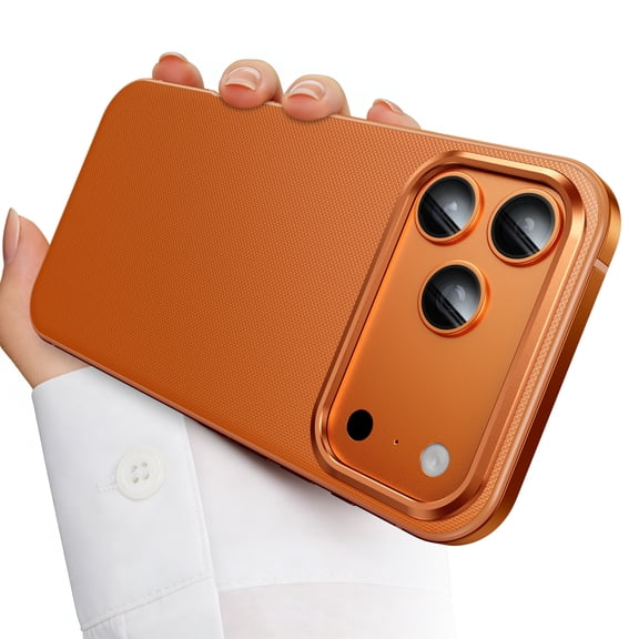 YOOVEI Metal Case for iPhone 17 Pro Max, Slim Aluminum Alloy Frame [Fit for MagSafe] Shockproof Phone Case for 17 Pro Max Orange