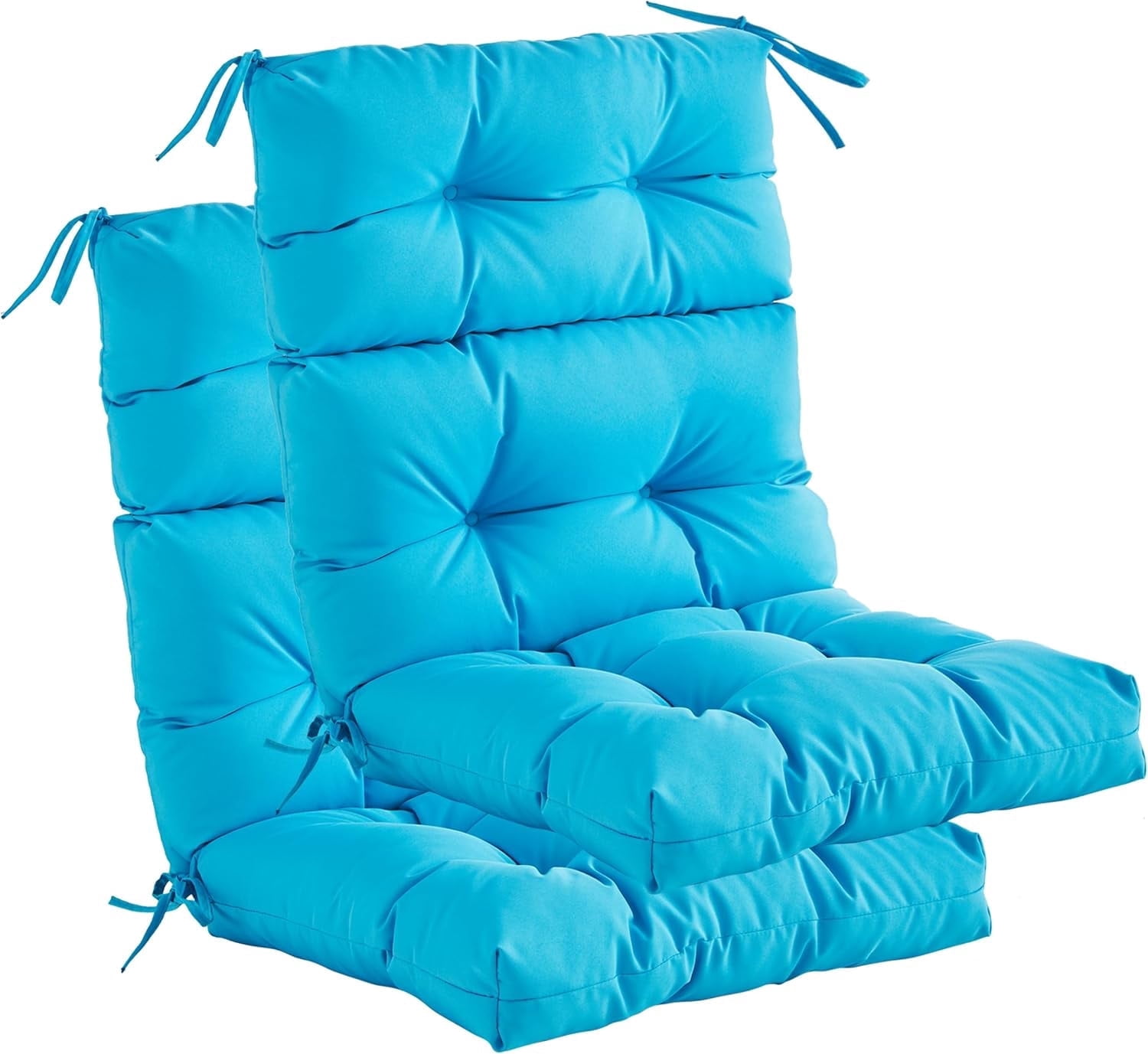 YOOZEKU Outdoor High Back Adirondack Rocking Chair Cushions set of 2,Waterproof Tufted Patio Seat Cushions for Outdoor Furniture with Ties,45x22 Inch, Aqua Blue