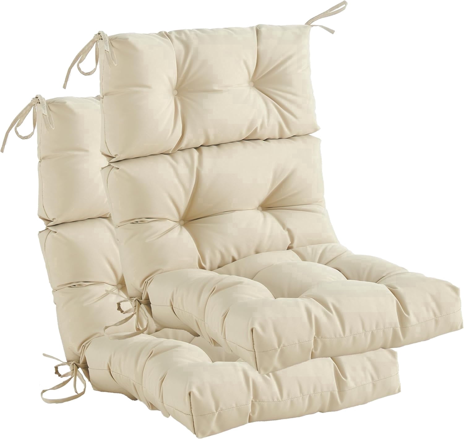 YOOZEKU Outdoor High Back Adirondack Rocking Chair Cushions set of 2,Waterproof Tufted Patio Seat Cushions for Outdoor Furniture with Ties,45x22 Inch, Beige