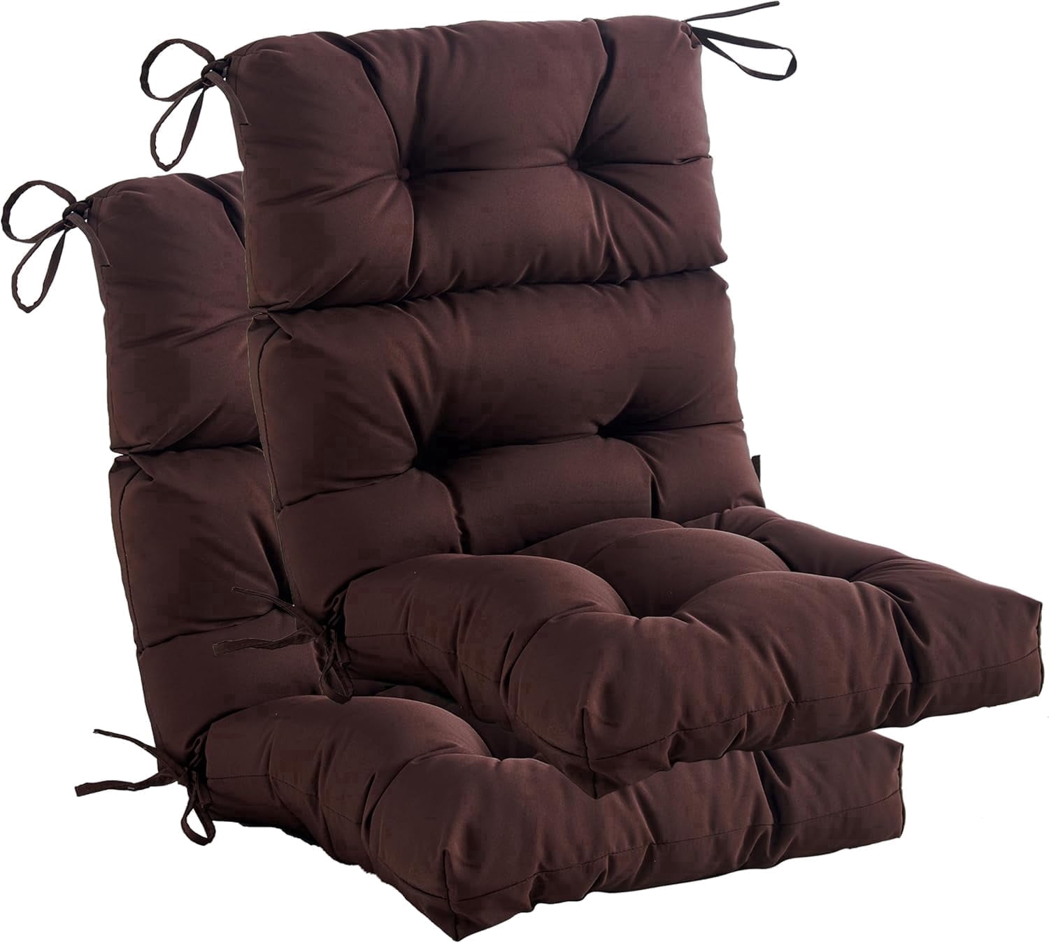 YOOZEKU Outdoor High Back Adirondack Rocking Chair Cushions set of 2,Waterproof Tufted Patio Seat Cushions for Outdoor Furniture with Ties,45x22 Inch, Coffee