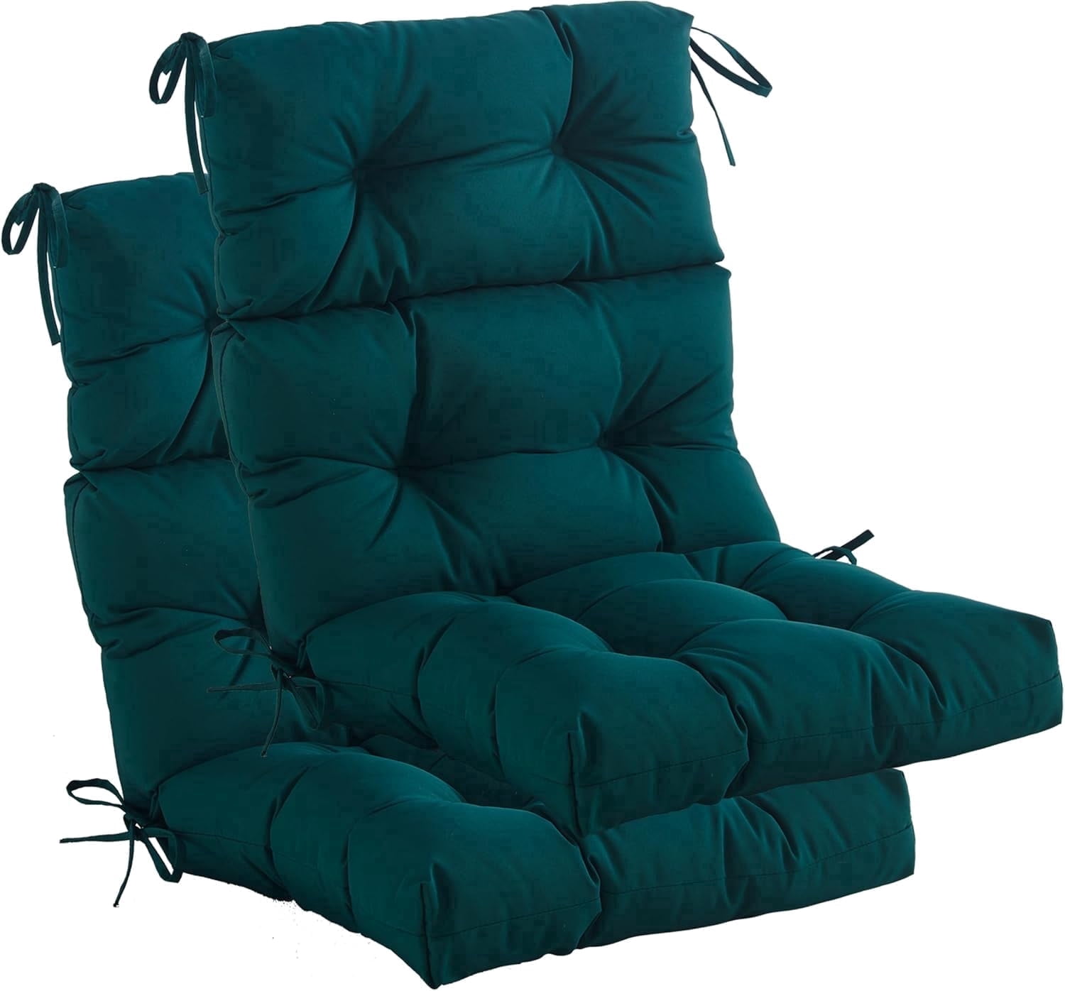 YOOZEKU Outdoor High Back Adirondack Rocking Chair Cushions set of 2,Waterproof Tufted Patio Seat Cushions for Outdoor Furniture with Ties,45x22 Inch, Dark Green