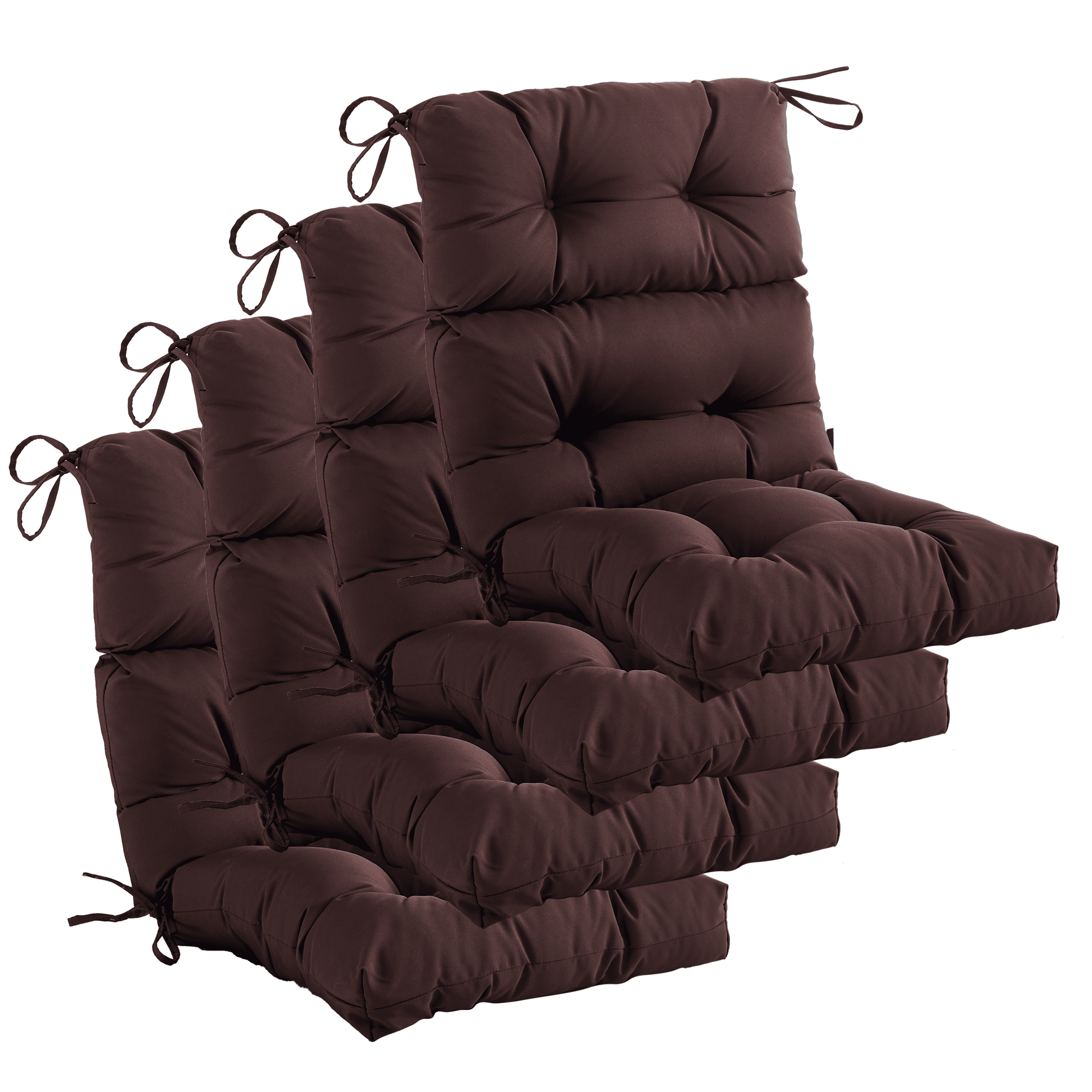 YOOZEKU Outdoor Indoor High Back Chair Cushions Set of 4,Waterproof All-Weather Patio Adirondack Rocking Seat Back Chair Cushions for Outdoor Furniture with Ties,45x22 Inch, Coffee