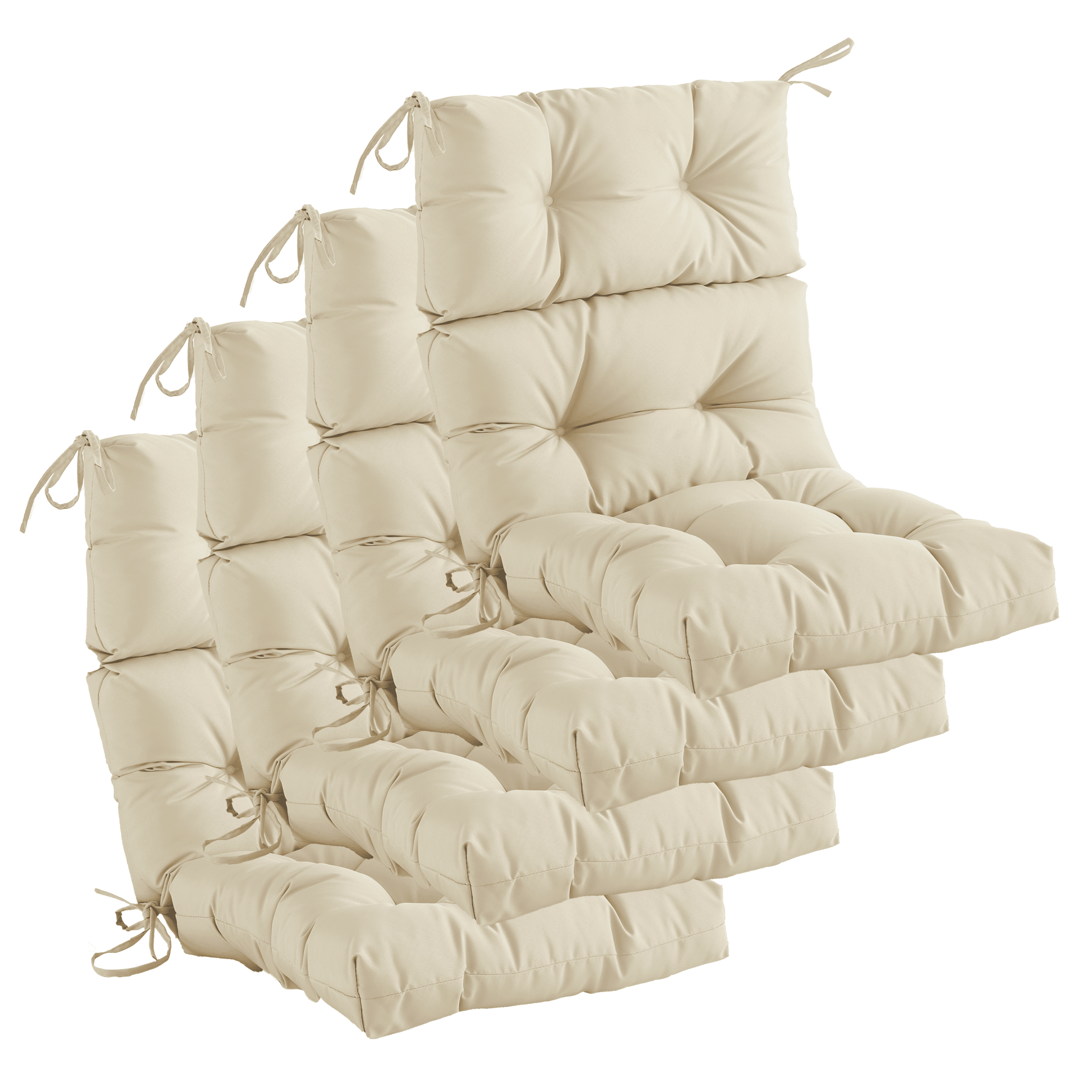 YOOZEKU Outdoor Indoor High Back Chair Cushions Set of 4,Waterproof All-Weather Patio Adirondack Rocking Seat Back Chair Cushions for Outdoor Furniture with Ties,45x22 Inch, Beige
