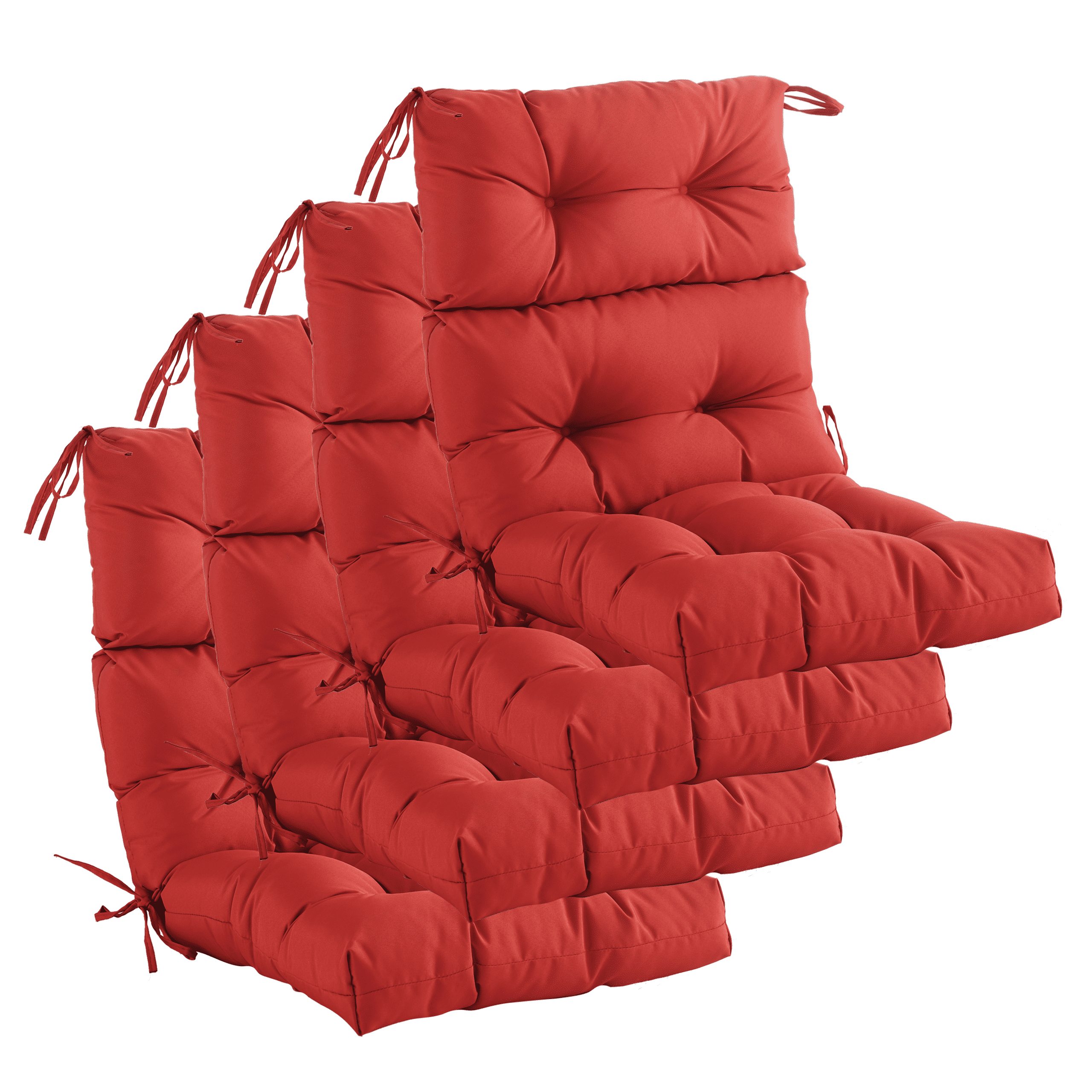 YOOZEKU Outdoor Indoor High Back Chair Cushions Set of 4,Waterproof All-Weather Patio Adirondack Rocking Seat Back Chair Cushions for Outdoor Furniture with Ties,45x22 Inch, Red