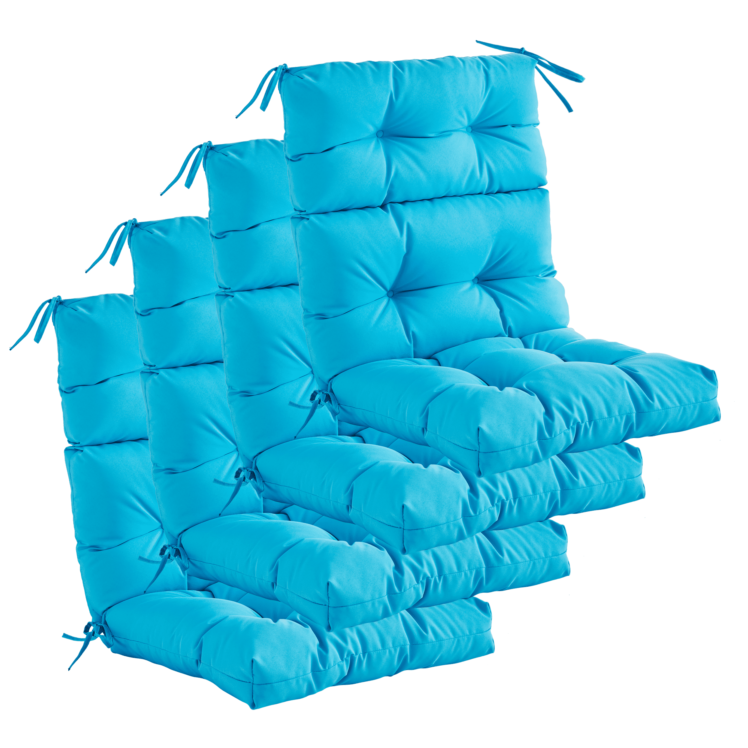 YOOZEKU Outdoor Indoor High Back Chair Cushions Set of 4,Waterproof All-Weather Patio Adirondack Rocking Seat Back Chair Cushions for Outdoor Furniture with Ties,45x22 Inch, Aqua Blue