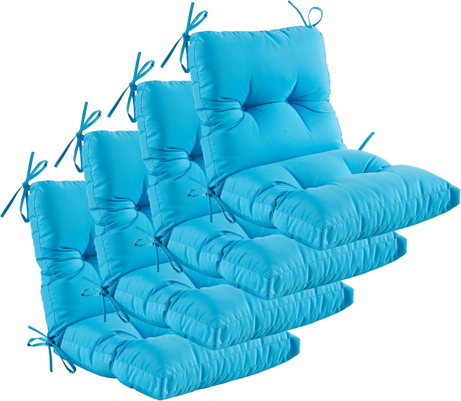 YOOZEKU Outdoor Indoor Seat Back Chair Cushions Set of 4,Waterproof Tufted Lawn Dining Chair Cushions for Patio Furniture with Ties,42x21inch, Aqua Blue