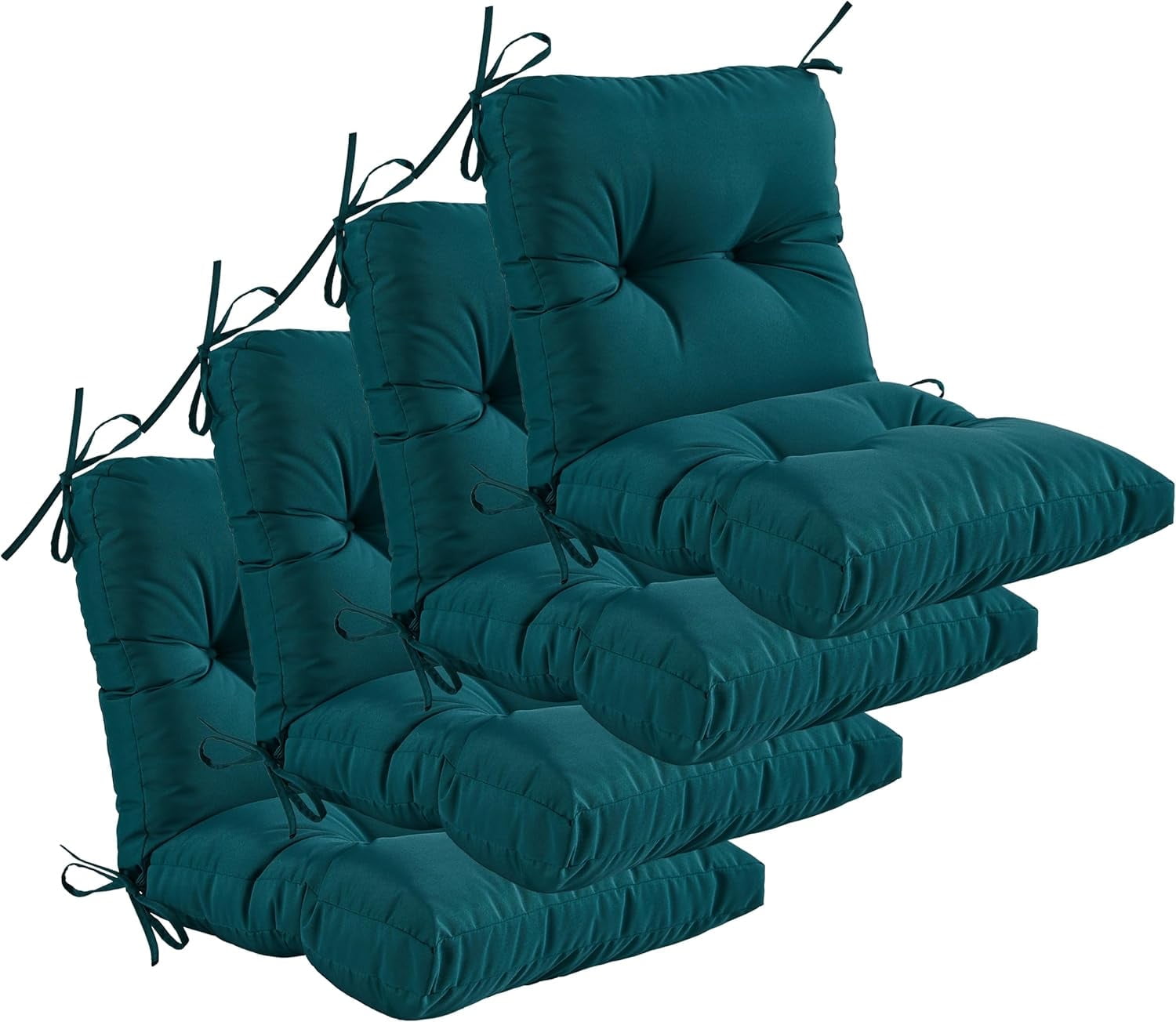 YOOZEKU Outdoor Indoor Seat Back Chair Cushions Set of 4,Waterproof Tufted Lawn Dining Chair Cushions for Patio Furniture with Ties,42x21inch, Dark Green