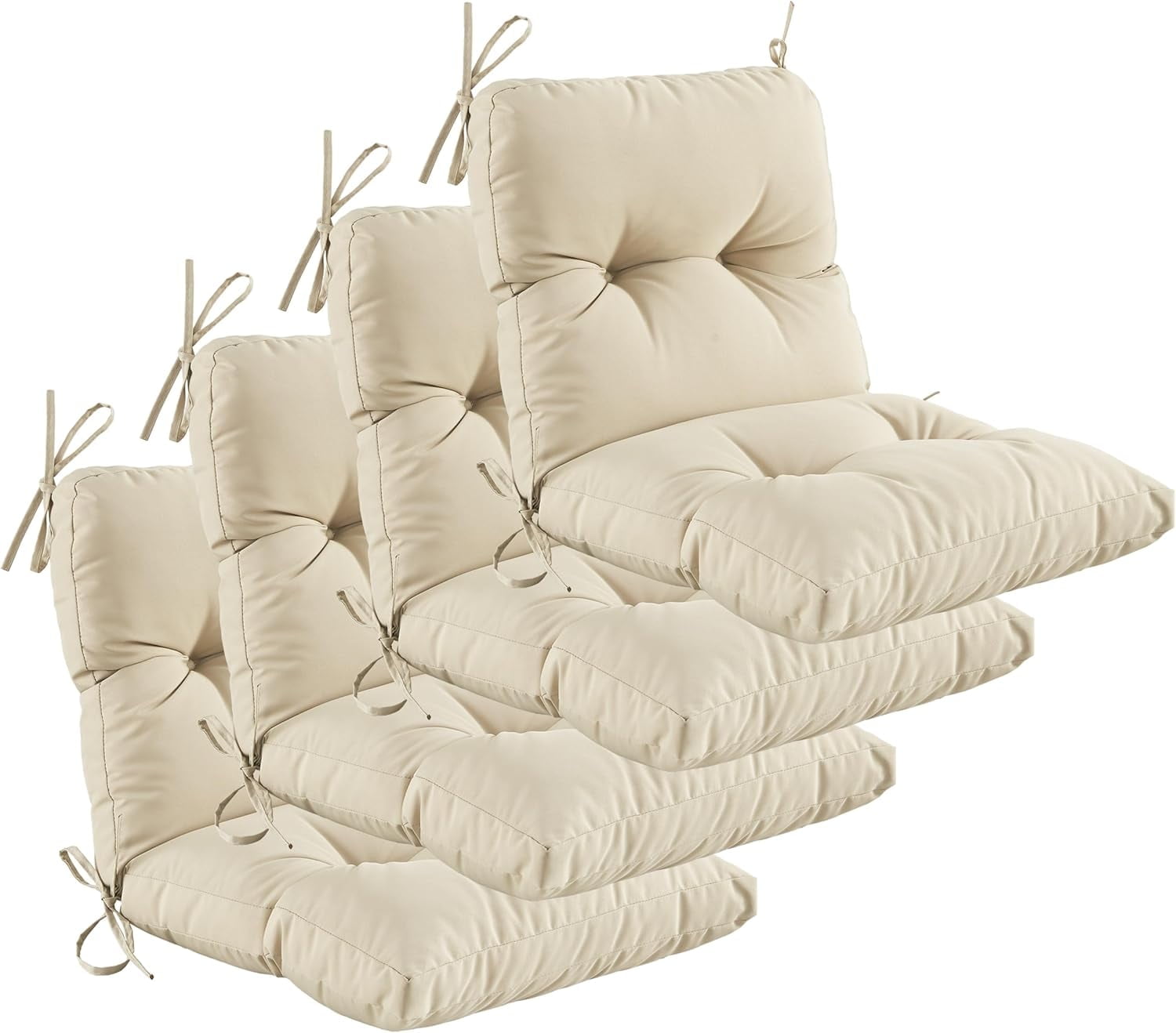 YOOZEKU Outdoor Indoor Seat Back Chair Cushions Set of 4,Waterproof Tufted Lawn Dining Chair Cushions for Patio Furniture with Ties,42x21inch, Beige