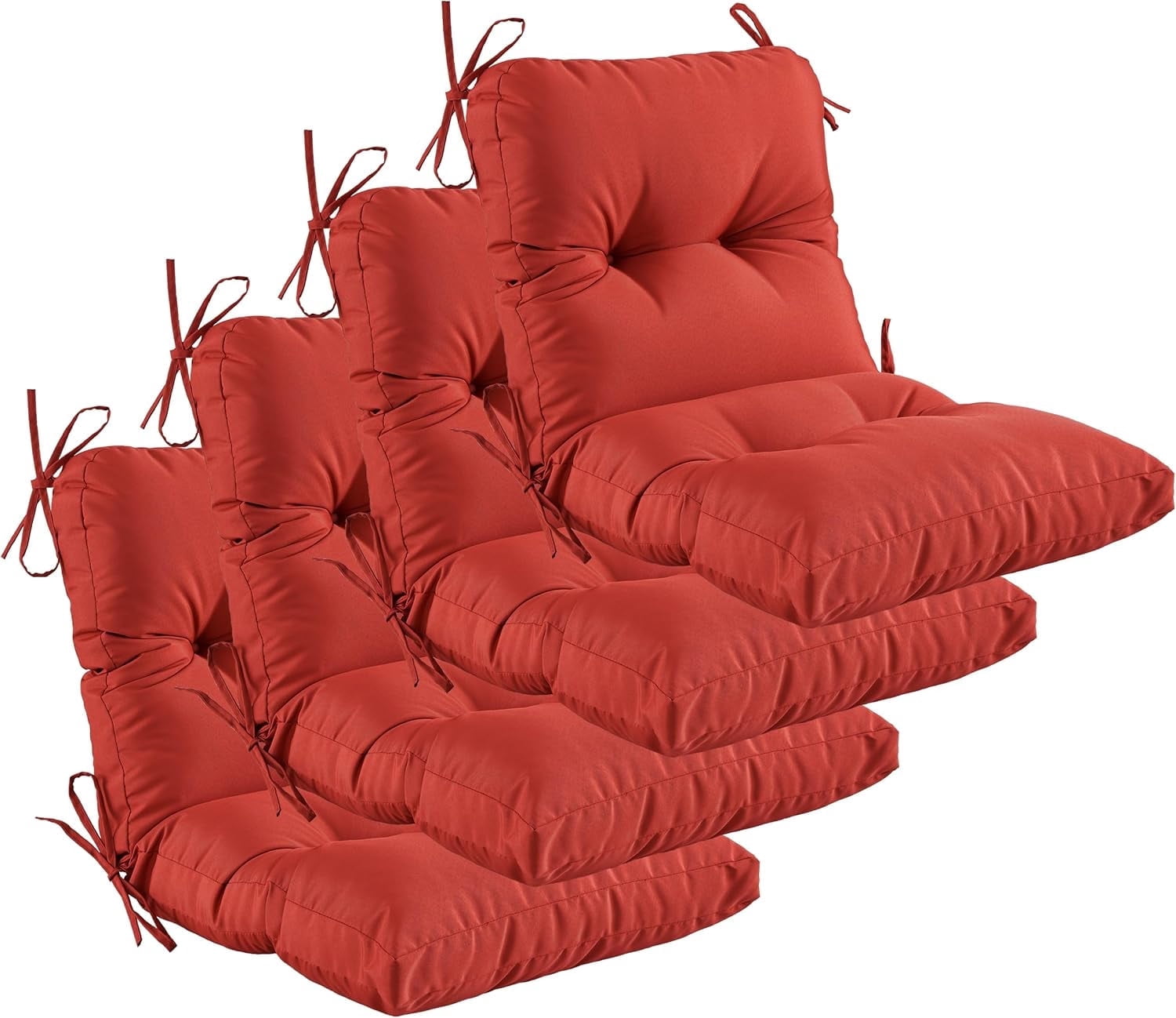 YOOZEKU Outdoor Indoor Seat Back Chair Cushions Set of 4,Waterproof Tufted Lawn Dining Chair Cushions for Patio Furniture with Ties,42x21inch, Red