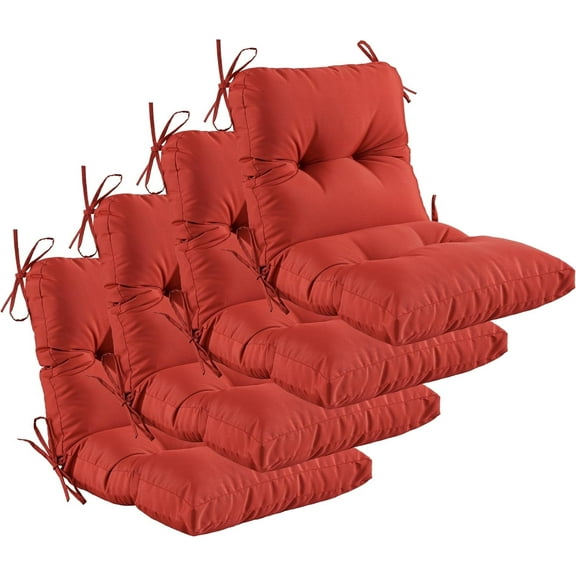 YOOZEKU Outdoor Indoor Seat Back Chair Cushions Set of 4,Waterproof Tufted Lawn Dining Chair Cushions for Patio Furniture with Ties,42x21inch, Red