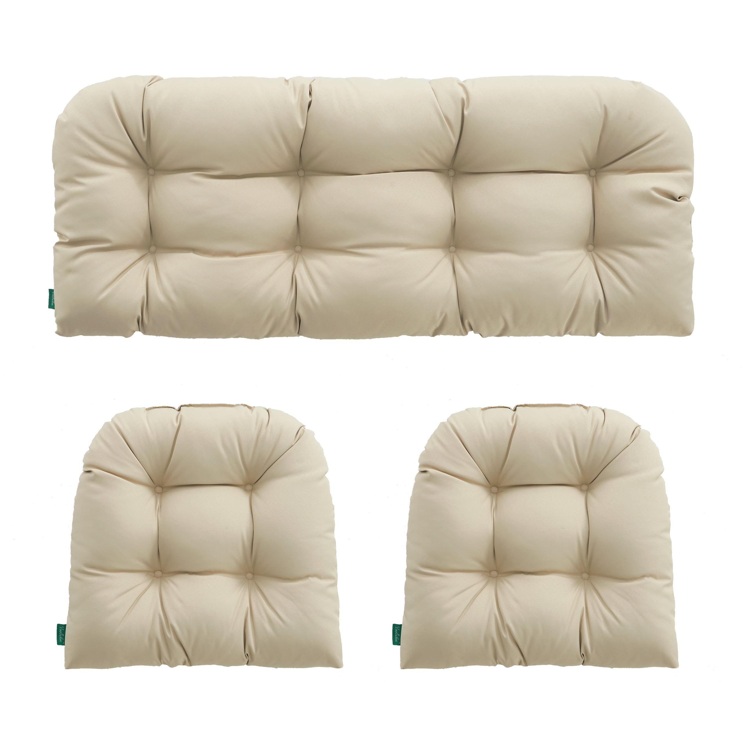YOOZEKU Outdoor Tufted Wicker Chair Cushions of 3 Pieces, 1 Loveseat and 2 U-Shape All Weather Waterproof Patio Seat Cushions for Wicker Furniture,Bench, Beige