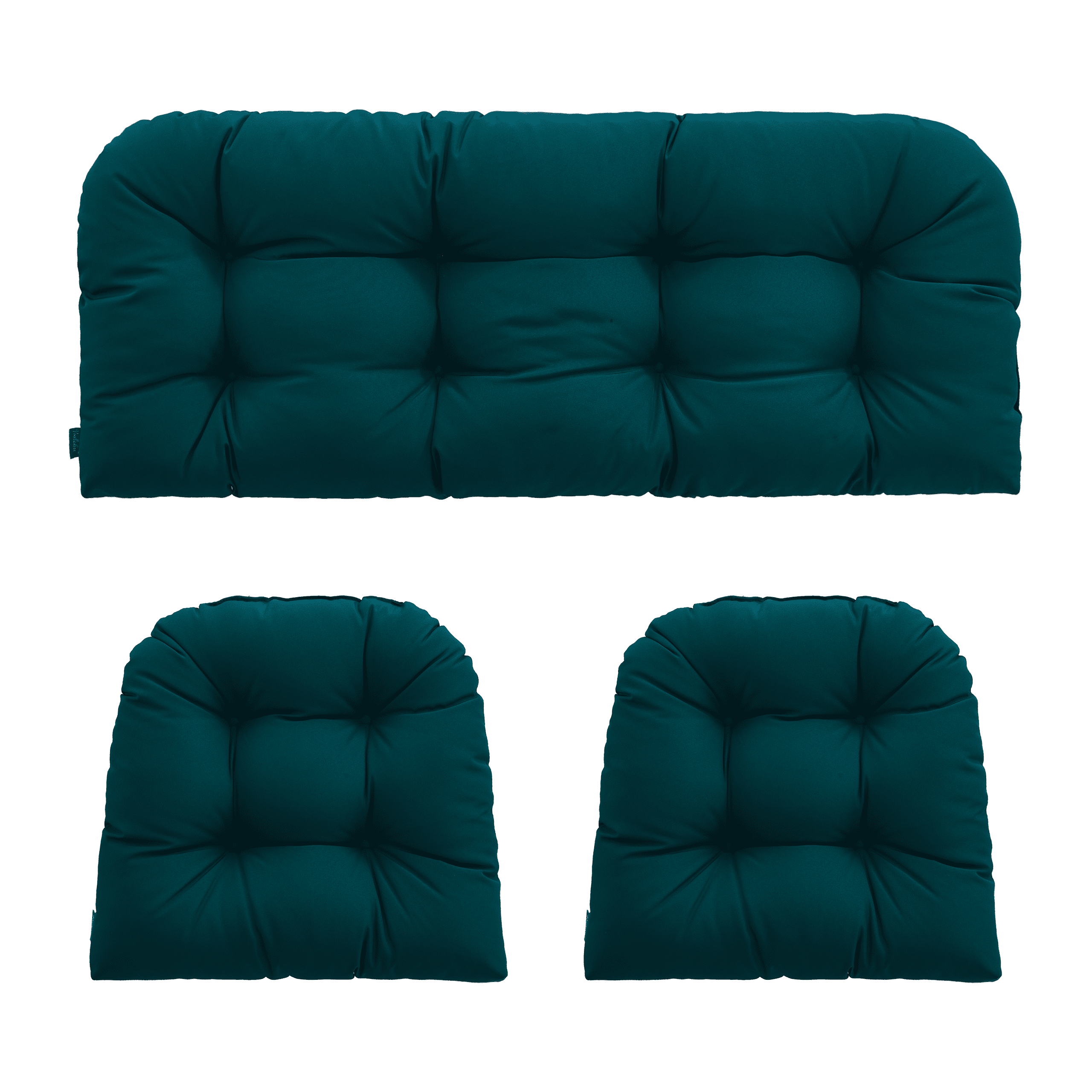 YOOZEKU Outdoor Tufted Wicker Chair Cushions of 3 Pieces, 1 Loveseat and 2 U-Shape All Weather Waterproof Patio Seat Cushions for Wicker Furniture,Bench, Dark Green